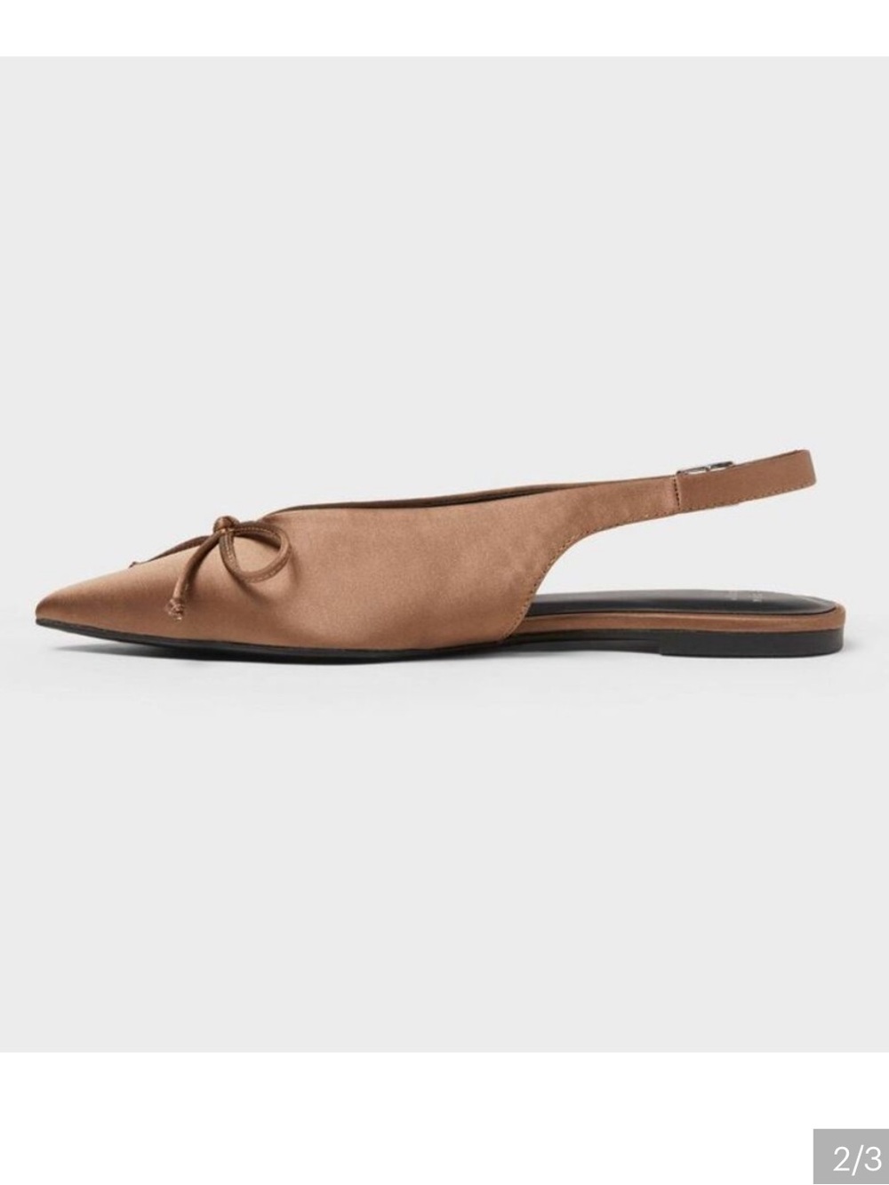 NWOT a new day Brown Pointed Satin Slingback Flats with Bow - Picture 2 of 4